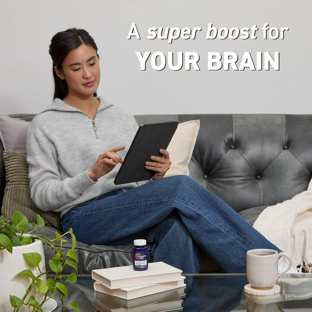 CocoaVia Memory & Focus Brain Supplement, 90 Day, Cocoa Flavanol Blend, Lutein, Added Caffeine for Boost. Improve Cognitive Function, Attention, Vegan & Plant Based, 90 Capsules