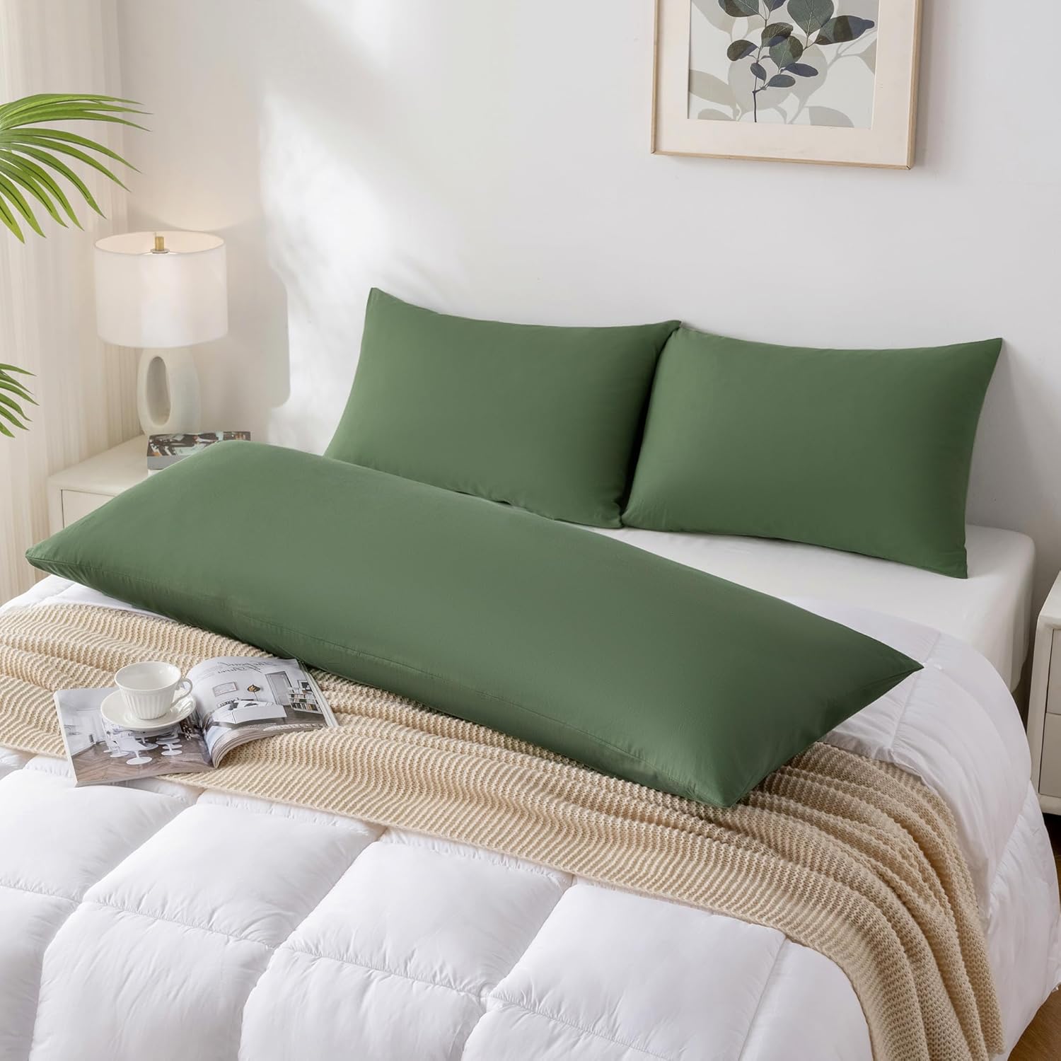 JELLYMONI Pillowcases Standard Set of 2 Cotton Envelope Pillow Covers Green 20×26in Bed Pillow Cases 100% Washed Cotton Soft Breathable (Pillows are not Included)