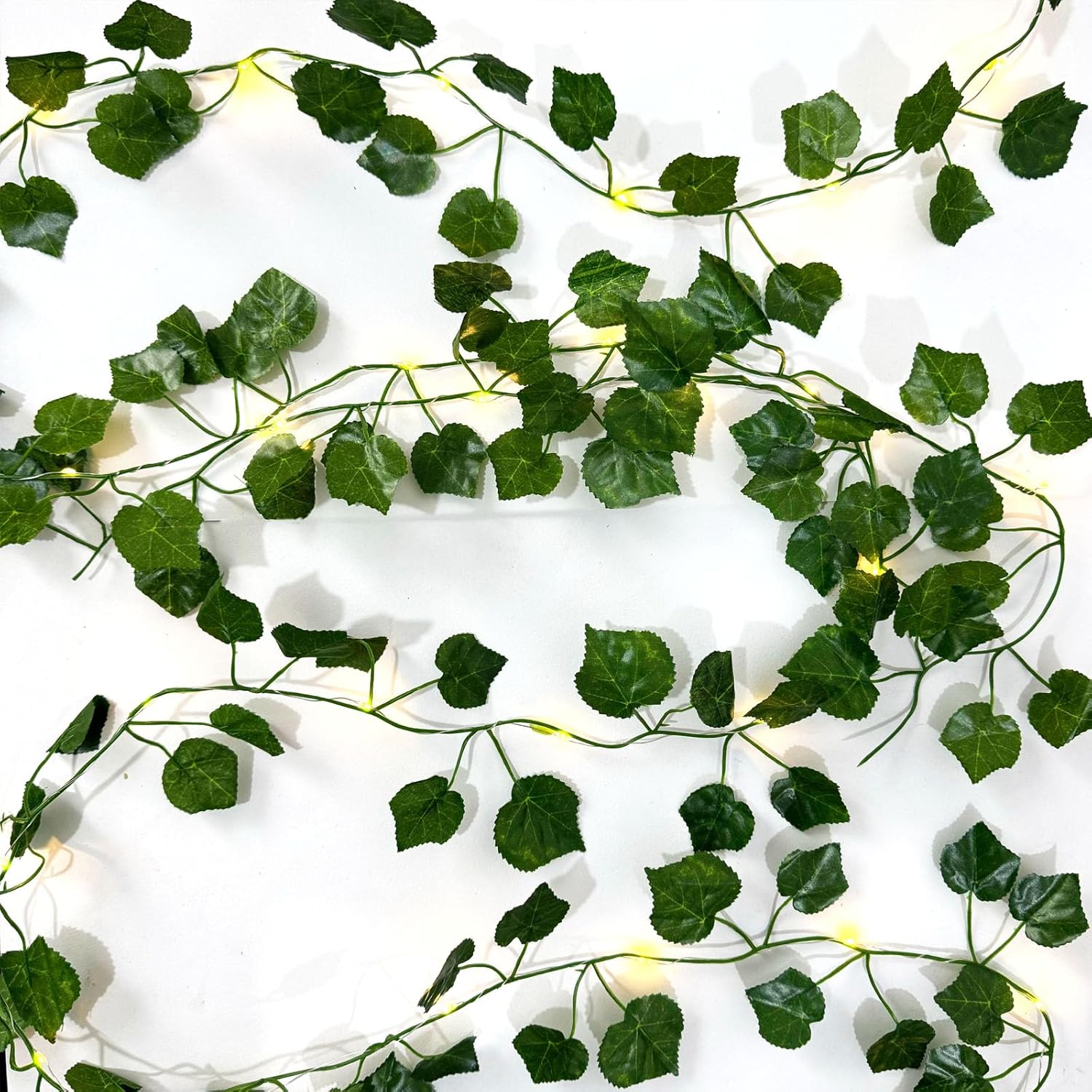 6 Pcs Artificial Hanging Plants Fake Grape Vines with 60 Warm Lights, Grape Vine Leaves, Fake Plant Vine Hanging Garland for Wall, Party, Wedding, Home, Kitchen, Indoor and Outdoor Decoration