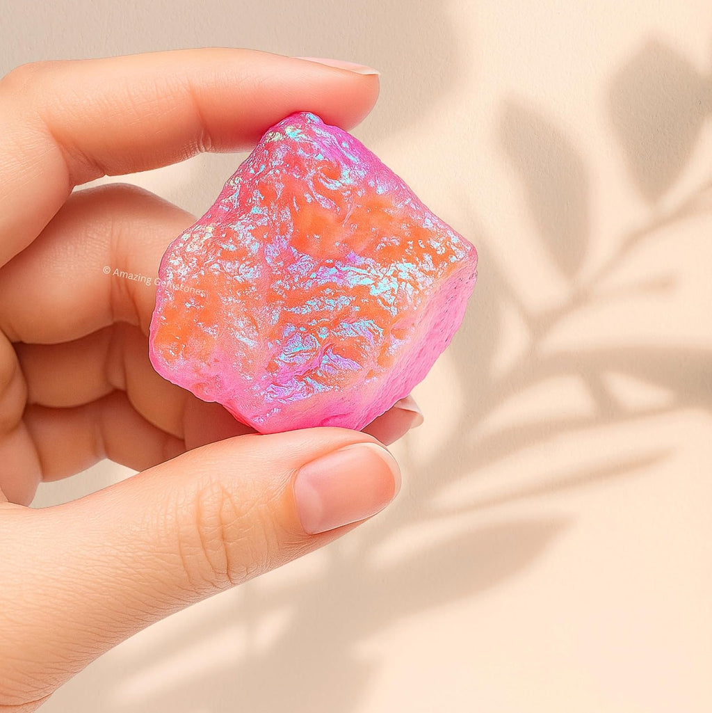 Amazing Gemstone Angel Aura Rose Quartz Raw Crystals and Healing Stones, Natural Rocks for Tumbling - DIY Raw Stones and Crystals, 2 Pieces