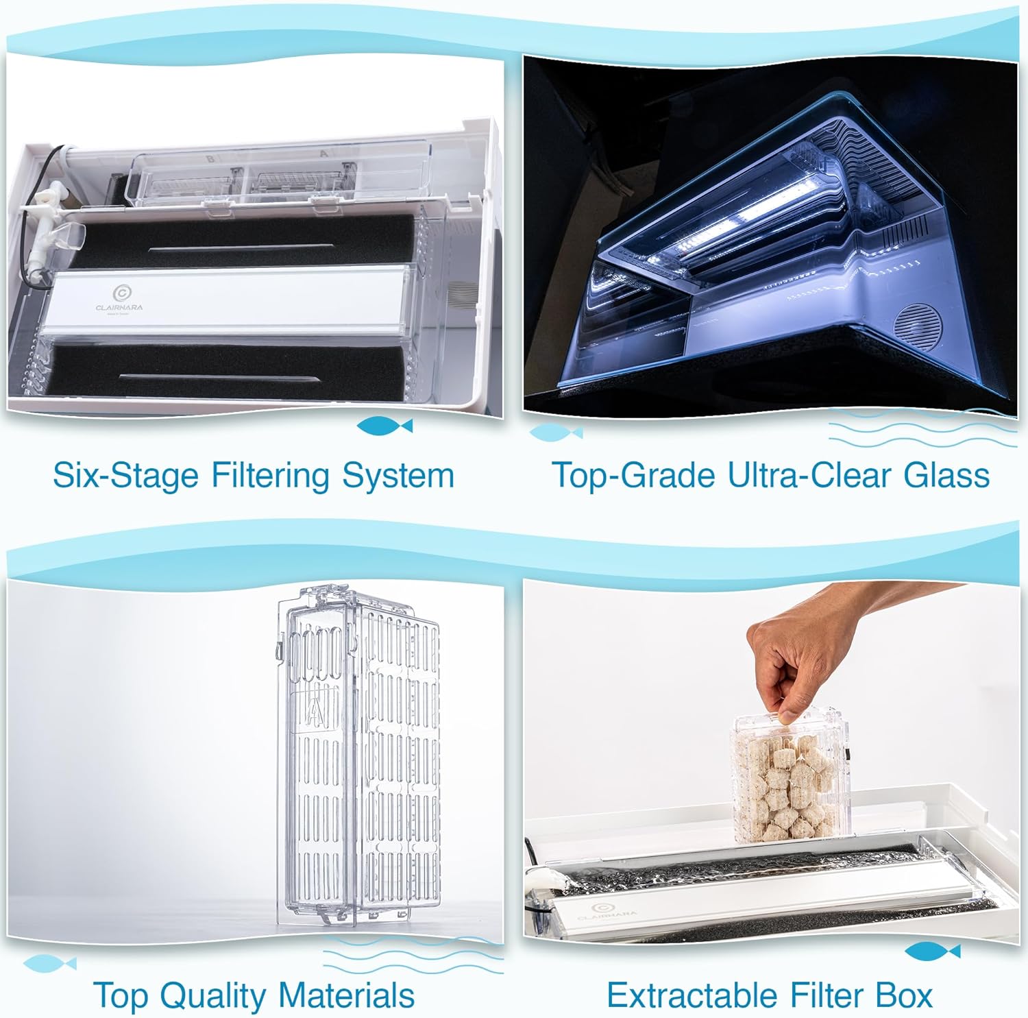 Harmony Aquarium Tank Deluxe by Clairnara – All-in-One 8 Gallon Freshwater Fish Tank with LED Light, Quiet Pump, Patented Filtration, and Special Wood Grain Toplid – iF Design Award Winner