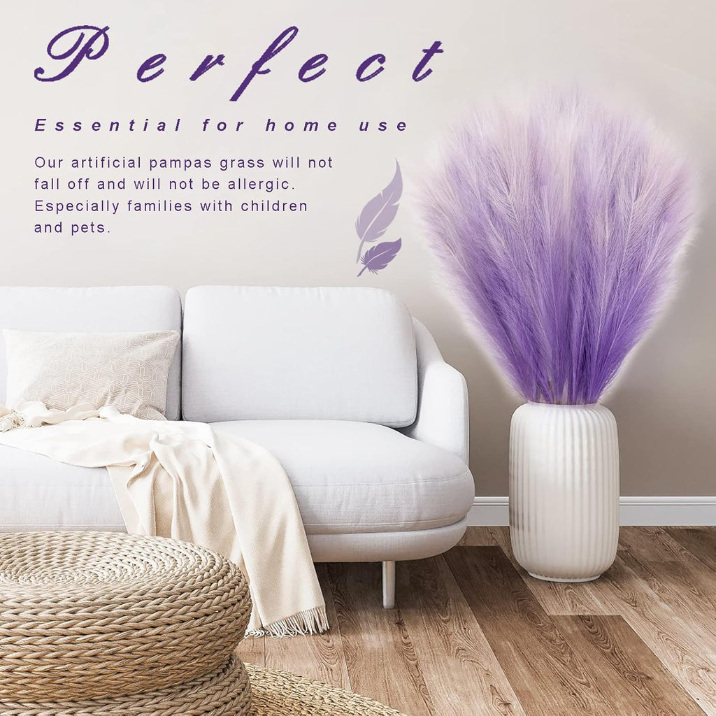 8Pcs 3FT Purple Colorful Faux Pampas Grass, KALYLOC Fake Artificial Pampass Grass Decor, Filler Tall Pampas Grass Reed Fluffy Stems Plant for Home Boho Living Room Wedding Decoration