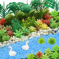 82pcs Model Plants Miniature Trees Train Scenery Rainforest Fairy Garden Accessories Model Railway River Sand Stone Artificial mini Plants Park Garden Scene Architecture Building Model