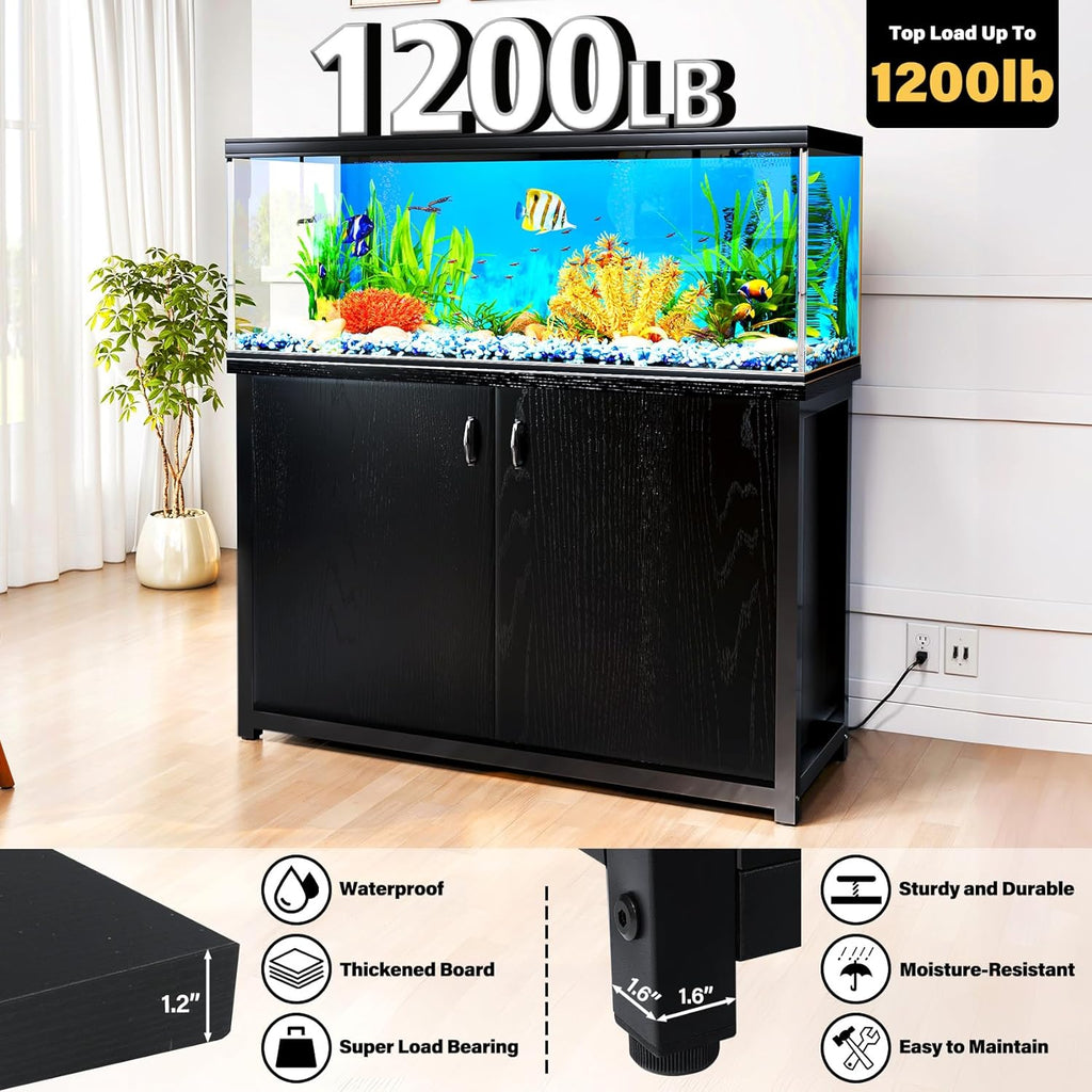 TC-HOMENY 55-75 Gallon Fish Tank Stand, Aquarium Stand with Charging Station and Large Storage Cabinet, 1200LBS Capacity, 5-75 Gallon Tank Stand, Fit for Living Room, 29" L x 16.5" W Tabletop