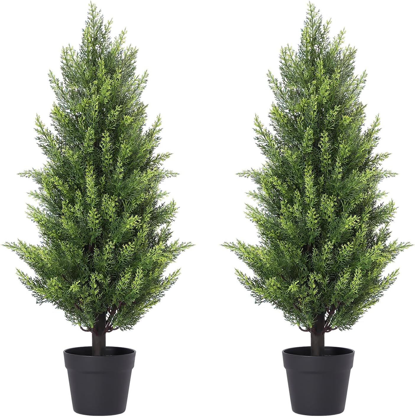 3FT Artificial Cedar Christmas Topiary Trees Set of 2 - Realistic Faux Cypress Plants UV Resistant for Outdoor Planter, Fake Bushes & Shrubs for Porch Front Door Outside UV Rated, 3 Feet Tall, 2 Pack