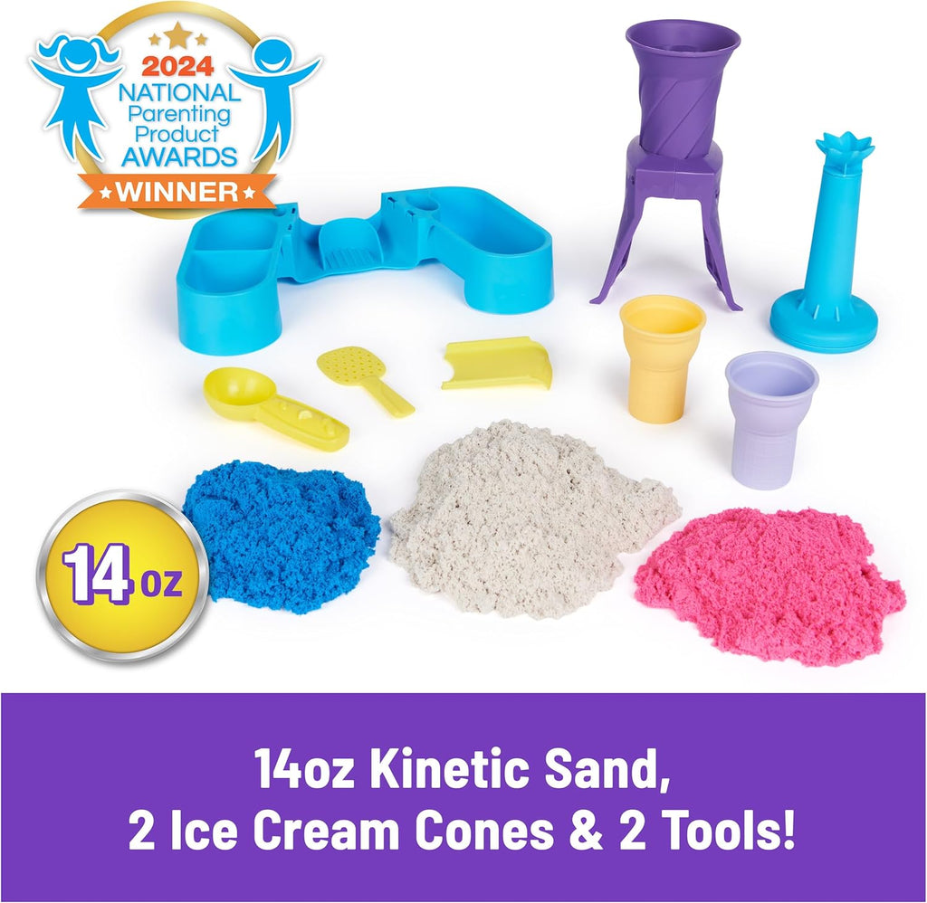 Kinetic Sand, Soft Serve Station with 14oz Play Sand (Blue, Pink & White), 2 Ice Cream Cones & 2 Tools, Sensory Toys, Stocking Stuffers for Kids Ages 3 and up