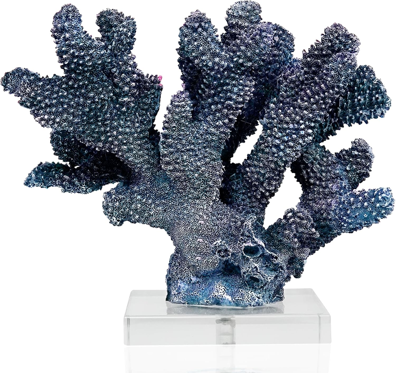 Coral Reef Beach Decor,9'' Width x 8'' High Artificial Resin Coral Reef Statue Decoration for Ocean Coastal Beach Nautical Themed Room Bathroom Decor for Home,RB1004B,Blue