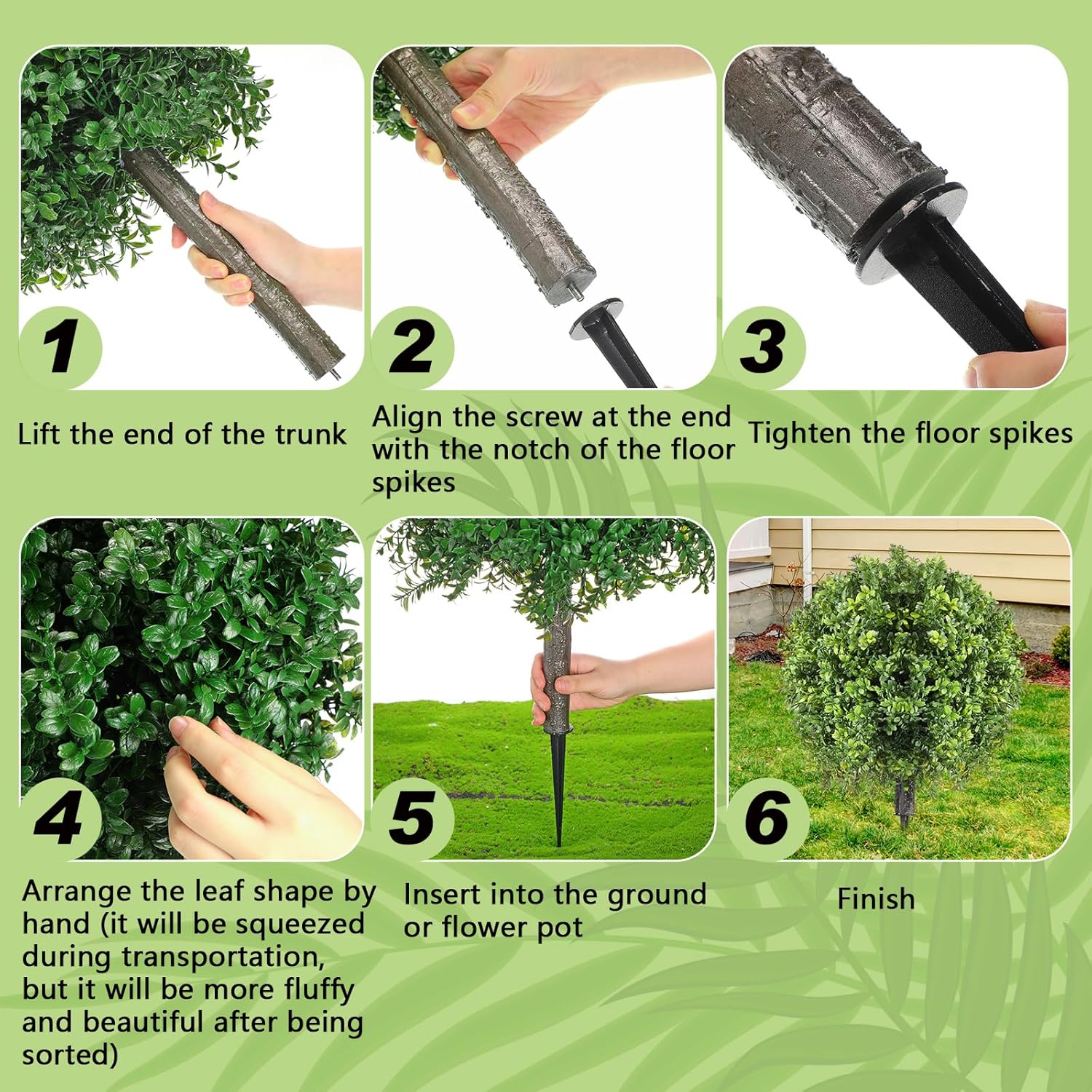 4 Pcs Artificial Boxwood Topiary Ball Bush 26" Tree UV Resistant with Spike Easy to Push in The Ground Fake Boxwood Plants Faux Greenery Shrubs for Indoor Outdoor Home Garden (Light Green)