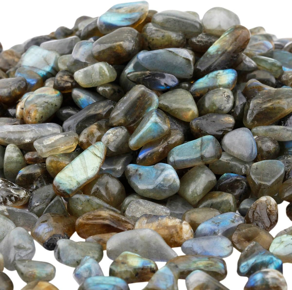 SUNYIK Labradorite Tumbled Chips Stone,Crushed Crystal Quartz Pieces,Irregular Shaped Stones,1pound(about 460 gram)
