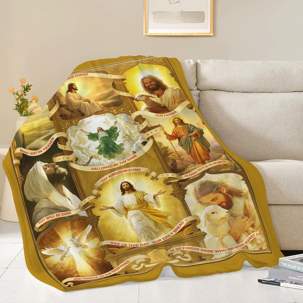 Jesus Blanket Christian Religious Faith Bible Verse Healing Prayer Throw Inspirational Scripture Catholic Spiritual Gifts for Men Women Adults Cozy Plush Fluffy Fuzzy Fleece Blanket Decor 60''X80''