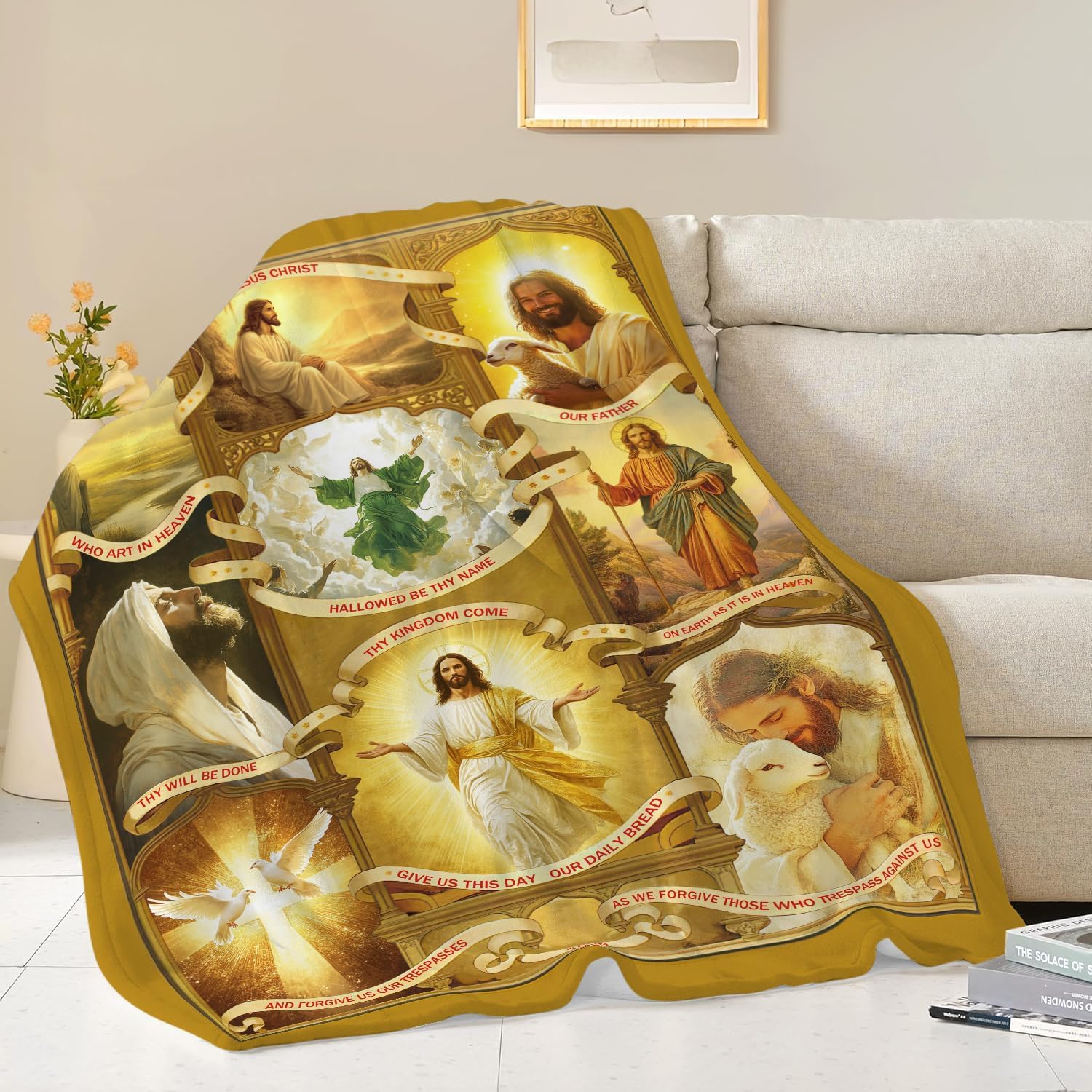 Jesus Blanket Christian Religious Faith Bible Verse Healing Prayer Throw Inspirational Scripture Catholic Spiritual Gifts for Men Women Adults Cozy Plush Fluffy Fuzzy Fleece Blanket Decor 50''X60''