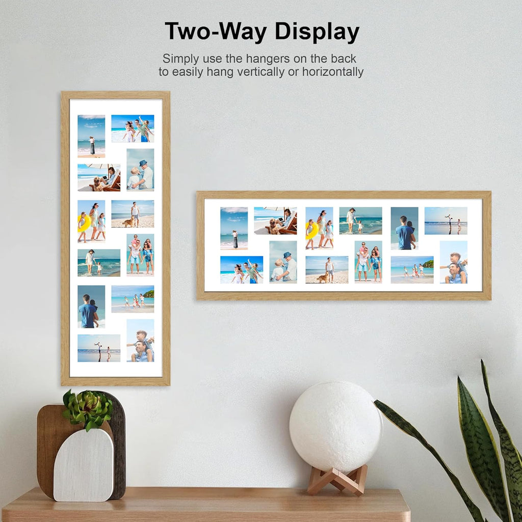 12x36 Picture Frame 2 Packs, Real Glass and Natural Oak Wood Frame, Display Collage Pictures Twelve 4x6 With Mat or Pennant 12 x 36 Without Mat - Horizontal or Vertical Wall Mounting