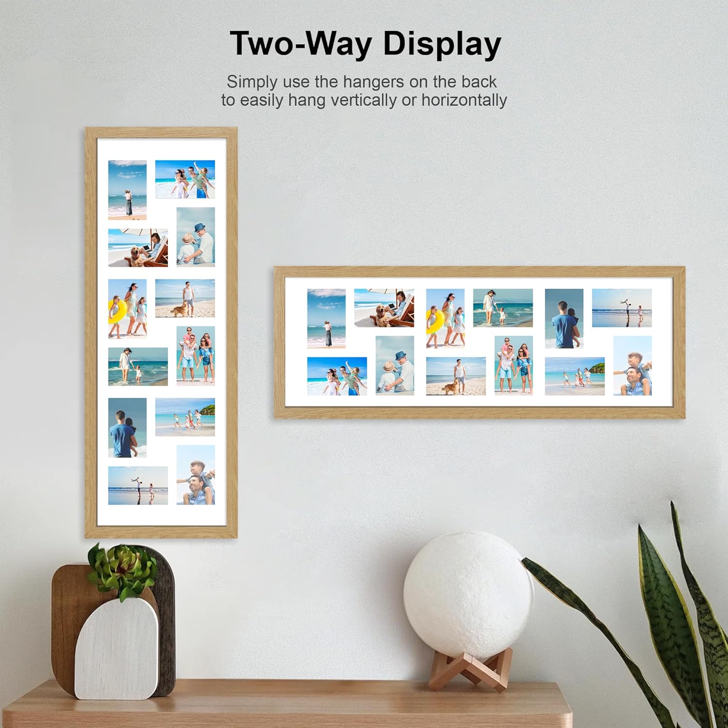12x36 Picture Frame 2 Packs, Real Glass and Natural Oak Wood Frame, Display Collage Pictures Twelve 4x6 With Mat or Pennant 12 x 36 Without Mat - Horizontal or Vertical Wall Mounting