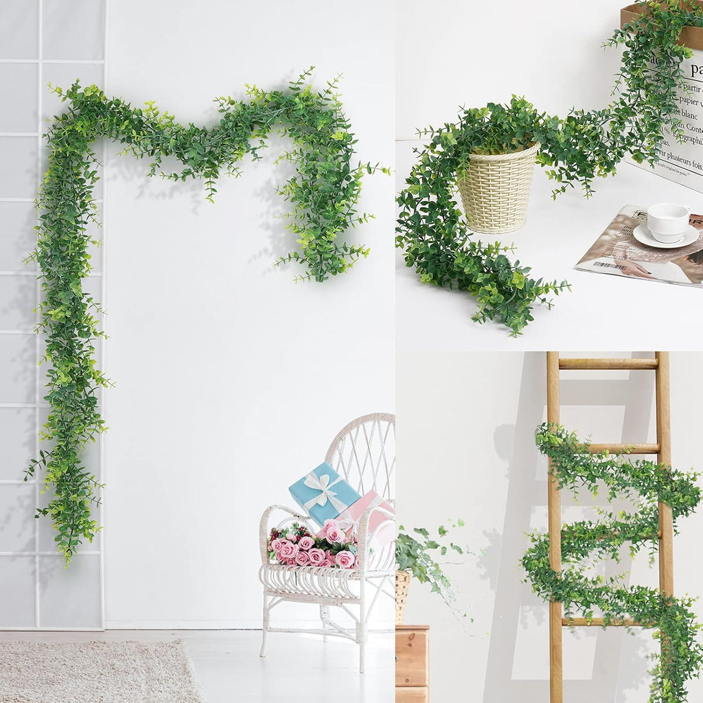 Artflower 3 Pack Artificial Eucalyptus Garland, 5.9Ft/pcs Faux Eucalyptus Vines Greenery Garland Fake Eucalyptus Plant Wedding Backdrop Arch Wall Table Party Festival Decor, Grey Green