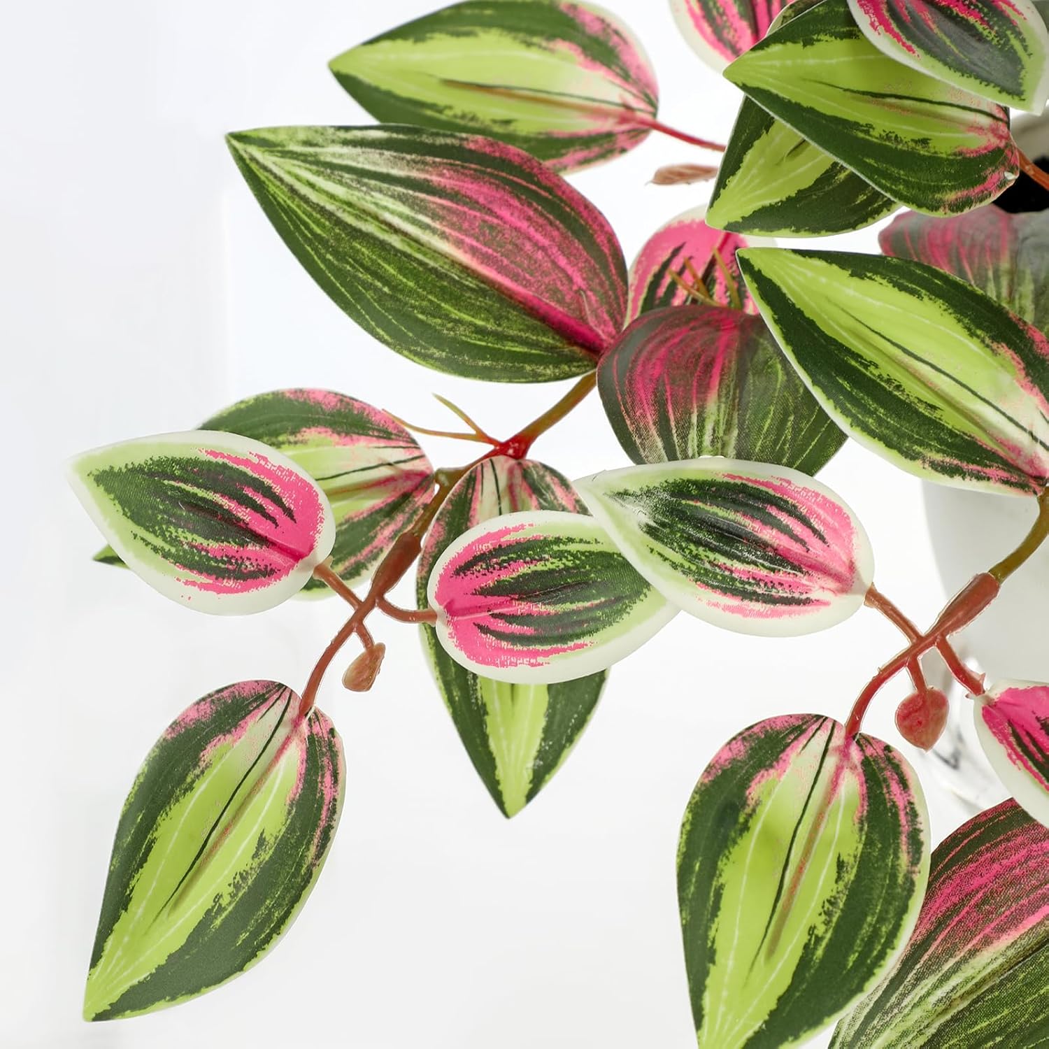Briful Small Faux Plants Indoor Artificial Potted Silk Plants Fake Watermelon Peperomia Trailing Vine Plant for Home Office Bathroom Table Shelf Mantle Modern Decoration(Red Green- 1 Pack)