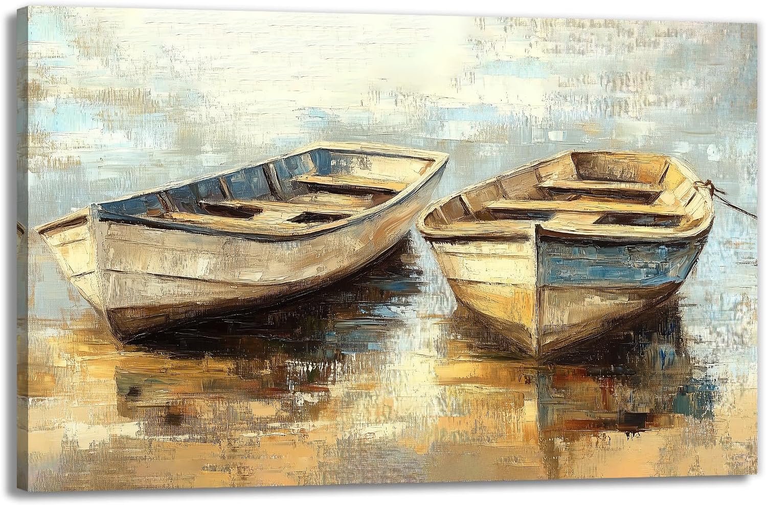 GLOKAKA Rustic Beach Boat Canvas Wall Art Retro Ship Poster Coastal Landscape Painting Prints Abstract Ocean Theme Artwork for Bathroom Bedroom Farmhouse