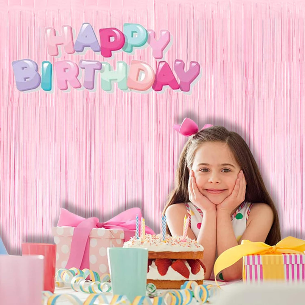 BRAVESHINE Pastel Pink Foil Fringe Curtains Tinsel Backdrop - 2 Pack Photo Booths Party Streamers for Christmas Snowflake Girls Princess Birthdays Baby/Bridal Shower Bachelorette Sweet Bow Decorations