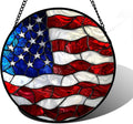 Stained Glass Window Hanging, Blue, White Red National Flag Pattern Sun Catchers Diamond Glass Panel Window Hangings Decor for Birthday Gifts for Women, Men, and Mom 9.8x9.8 in