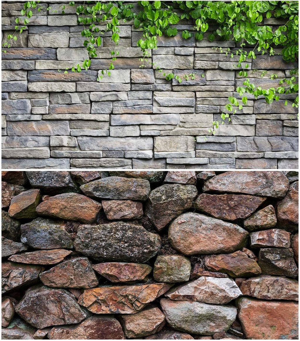 2 Packs Rock Wall Aquarium Background Stone Brick Wall Green Climbing Plants Reptile Tank Background Natural Rocky Fish Tank Backgrounds Rocky Walls Pattern Reptile Enclosure Backgrounds 30x12in