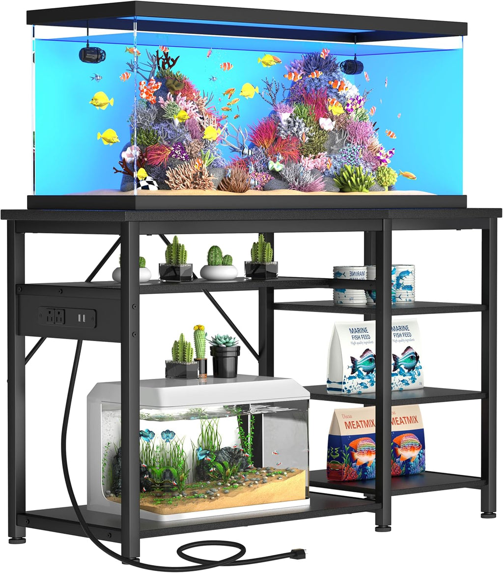 GRLEAF 20-40 Gallon Aquarium Stand: 1000LB Capacity, Built-In Power Outlets, 3-Tier Shelves for Fish Tank Accessories Storage, Heavy-Duty Steel/Wood Hybrid for Fish & Reptile Tanks | Excludes Tank