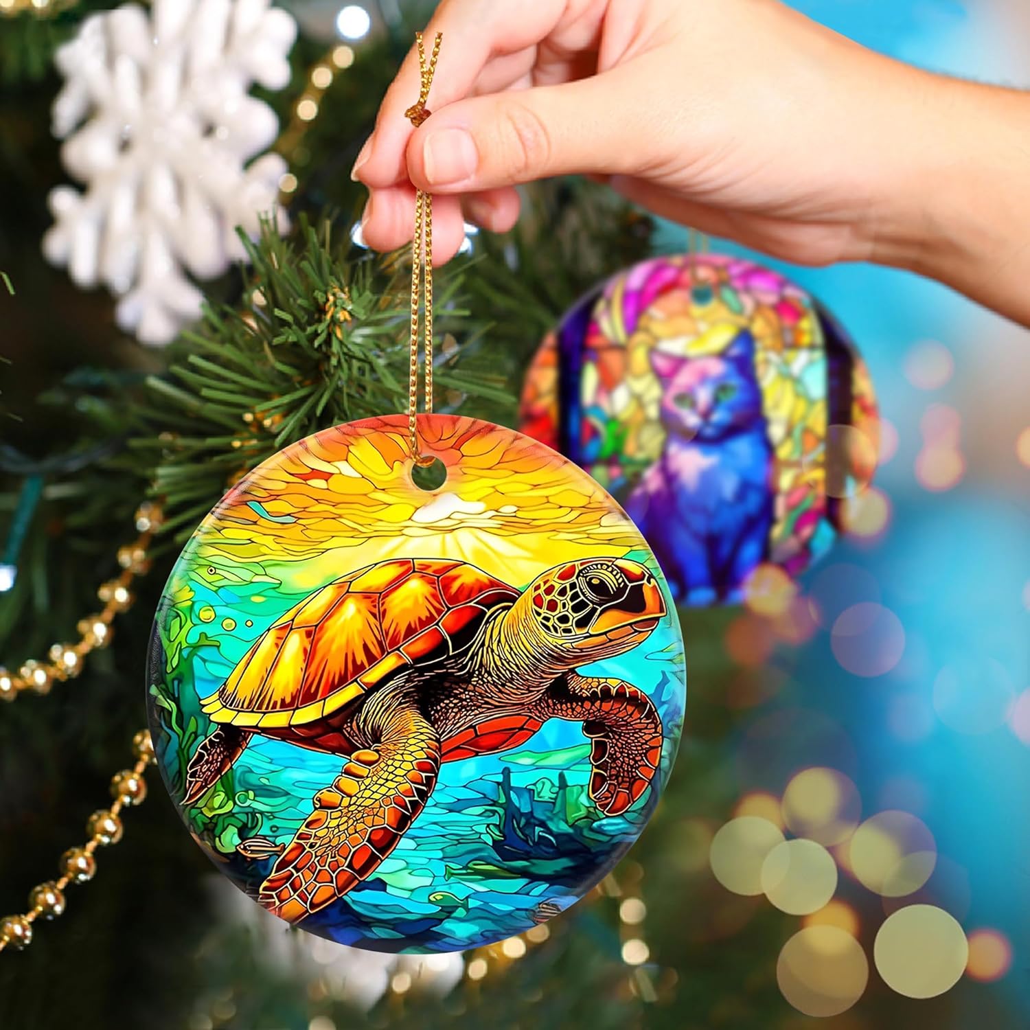 Touber Christmas Ornament, Christmas Decoration, Holiday Present Idea, Heirloom Keepsake, Round Ceramic, Gift Exchange, Gift Idea, Sea Turtle