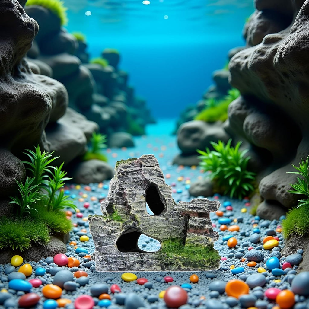 Artificial Moss Rock Aquarium Stone Cave – Resin Fish Tank Decor for Hiding and Landscaping, Small Mountain Terrain Ornament, Natural-Looking Habitat for Fish, Shrimp, and Reptiles, Decoration