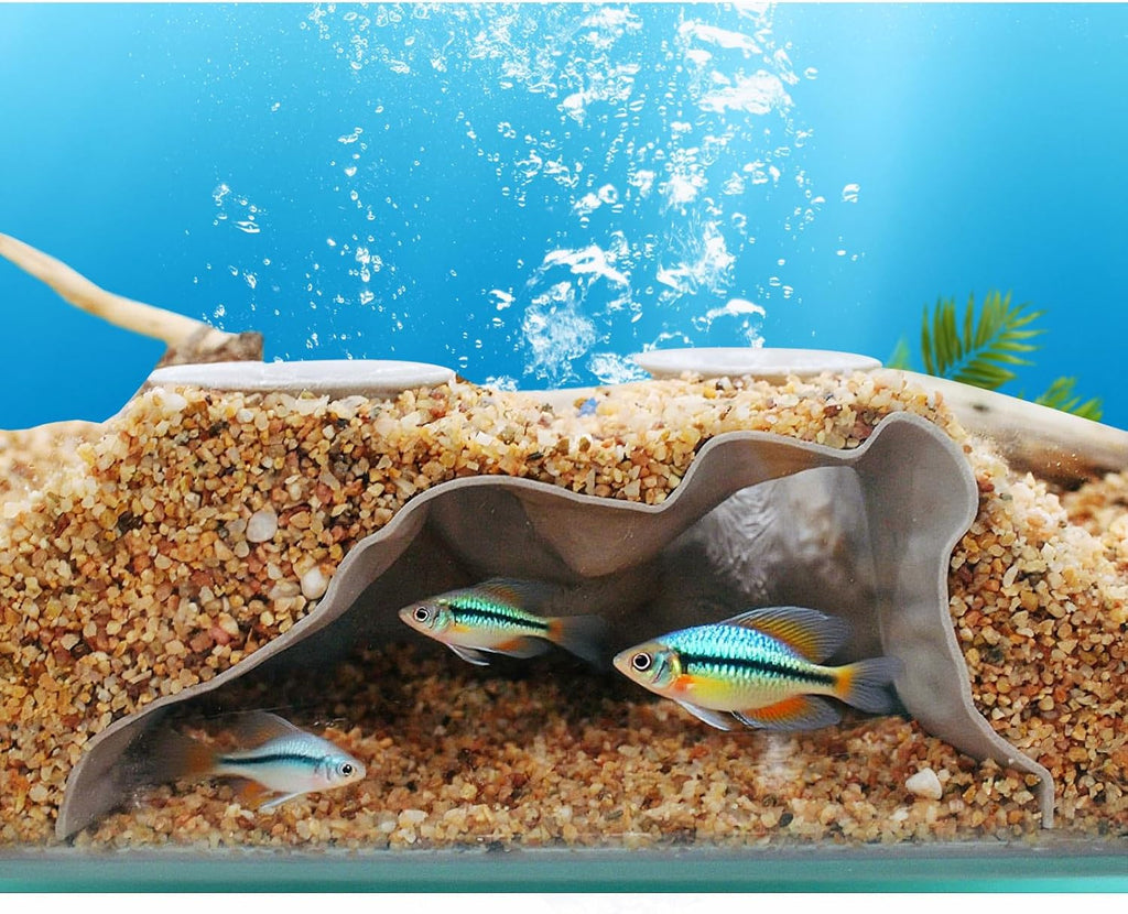 Pleco Cave, Two Hole Aquarium Cave & Shrimp Hideout, 3D Printed Fish Tank Tunnel Decor for Betta, Guppy, Shrimp, Cory, Small Cichlid (Gray)
