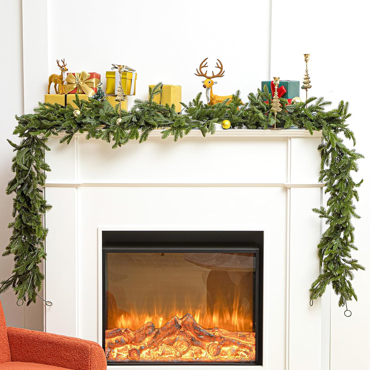 12 Pcs 5.6ft Artificial Christmas Faux Garland Norfolk Pine Garlands Realistic Leaves Hanging Greenery Plant for Christmas Table Fireplace Wall Mantle Indoor Xmas Decor