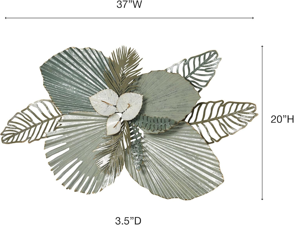 Touch of Class Mystic Tropics Floral and Leaf Metal Wall Sculpture | Tropical Style Sculpture Decor for Bedroom, Living Room, Bathroom, Entryway, Hallway