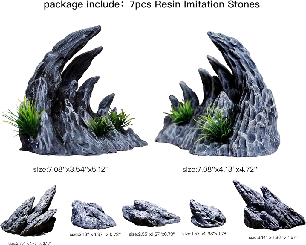 “Soul Valley” Aquarium Ornaments Aquarium Decoration Model Kits, Include 7 pcs Resin Imitation Stone