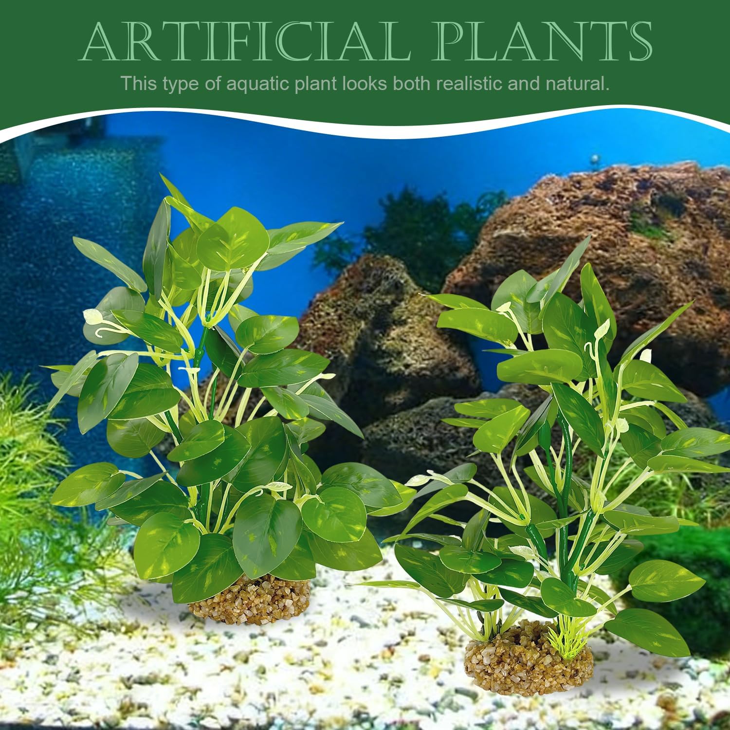 Silk Aquarium Plants (2-Pack) 9.8 Inch Artificial Plastic Fish Tank Decor, Small to Medium Size Aquarium Decorations, Safe Green Plants for Freshwater Tanks