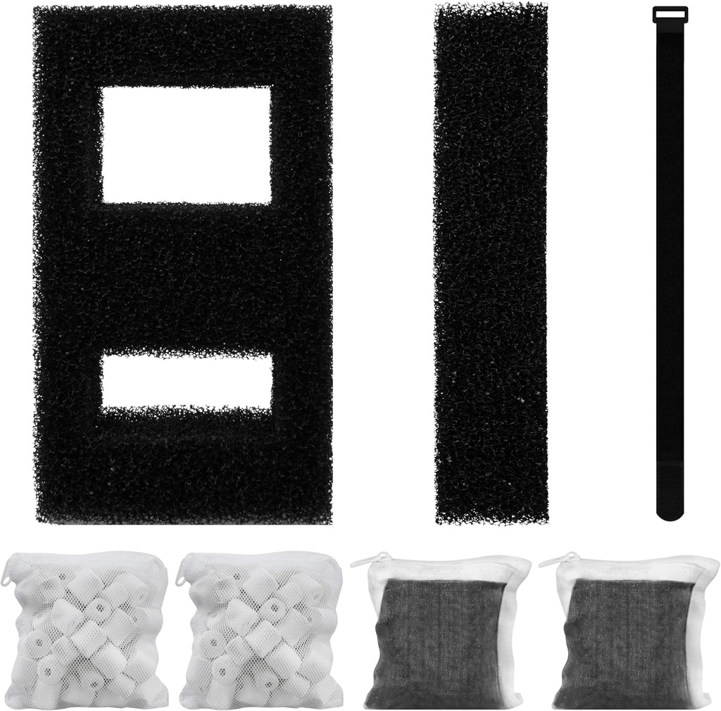 2 Set Aquarium Filter Media for Fluval SPEC, Betta, EVO and Flex Desktop Aquarium,Includes 2 Carbon Filter Refills, 2 Foam Filter, 2 Ceramic Rings & 1 Filter Cord