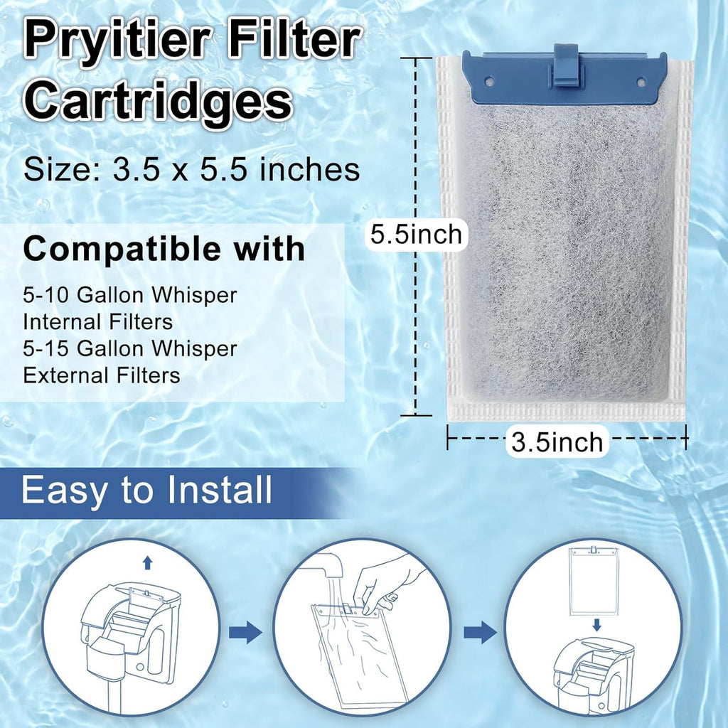 9 Pack Filter Cartridge Compatible with Whisper Bio-Bag Filters 10i/IQ10/PF10, Medium Replacement Filter Cartridges for Aquariums Compatible with ReptoFilte 20 gallons (90 GPH)