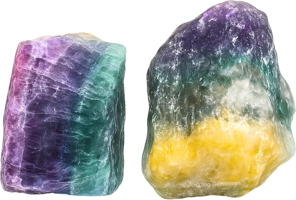 Amazing Gemstone Fluorite Raw Crystals and Healing Stones, Natural Rocks for Tumbling - DIY Raw Stones and Crystals, 2 Pieces