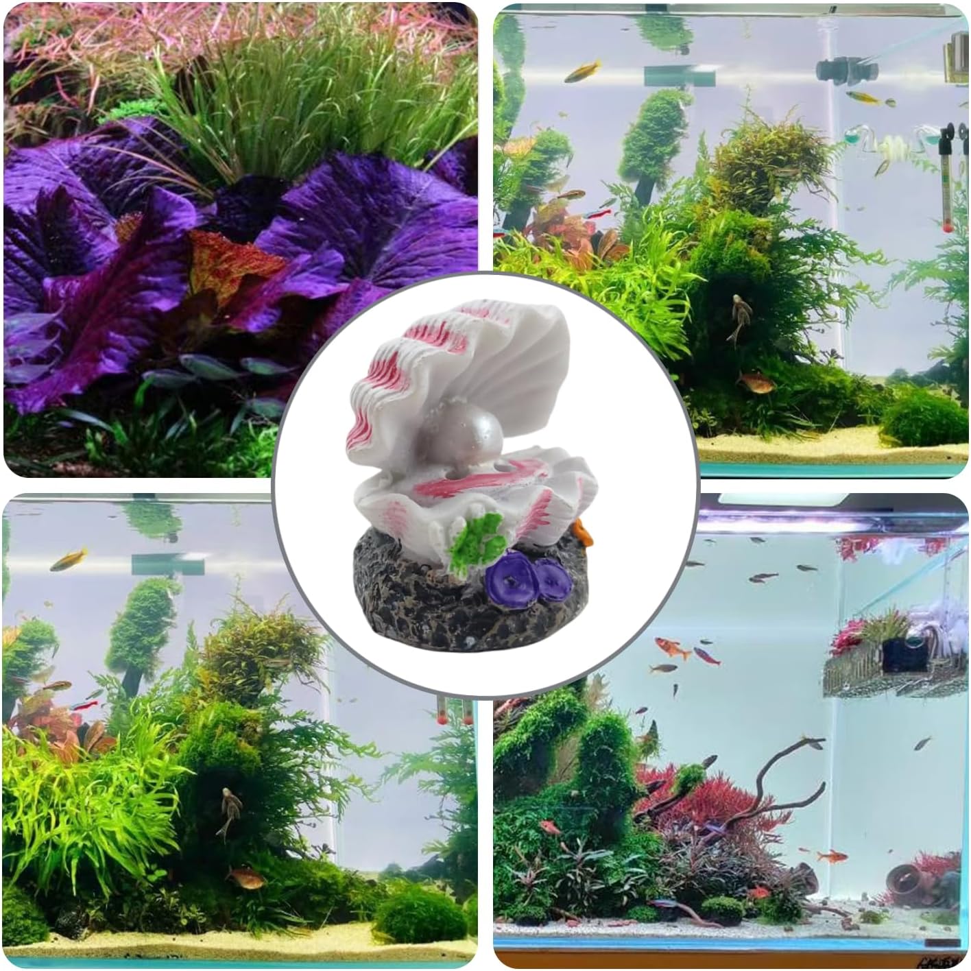 Aquarium Shell Decor Air Bubble Stone with Air Stone Bubbler Volcano Ornament Mini Cute Undersea Clam Pearl Ornaments for Fish Shrimp Crab Betta Tank