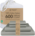 Threadmill 100% Cotton Sheets for King Size Bed - 600 Thread Count King Bed Sheets Set with 16” Deep Pocket - Damask Stripe Sateen Weave 4-Piece Bedding Set with Cooling Effect, Moonrock Grey