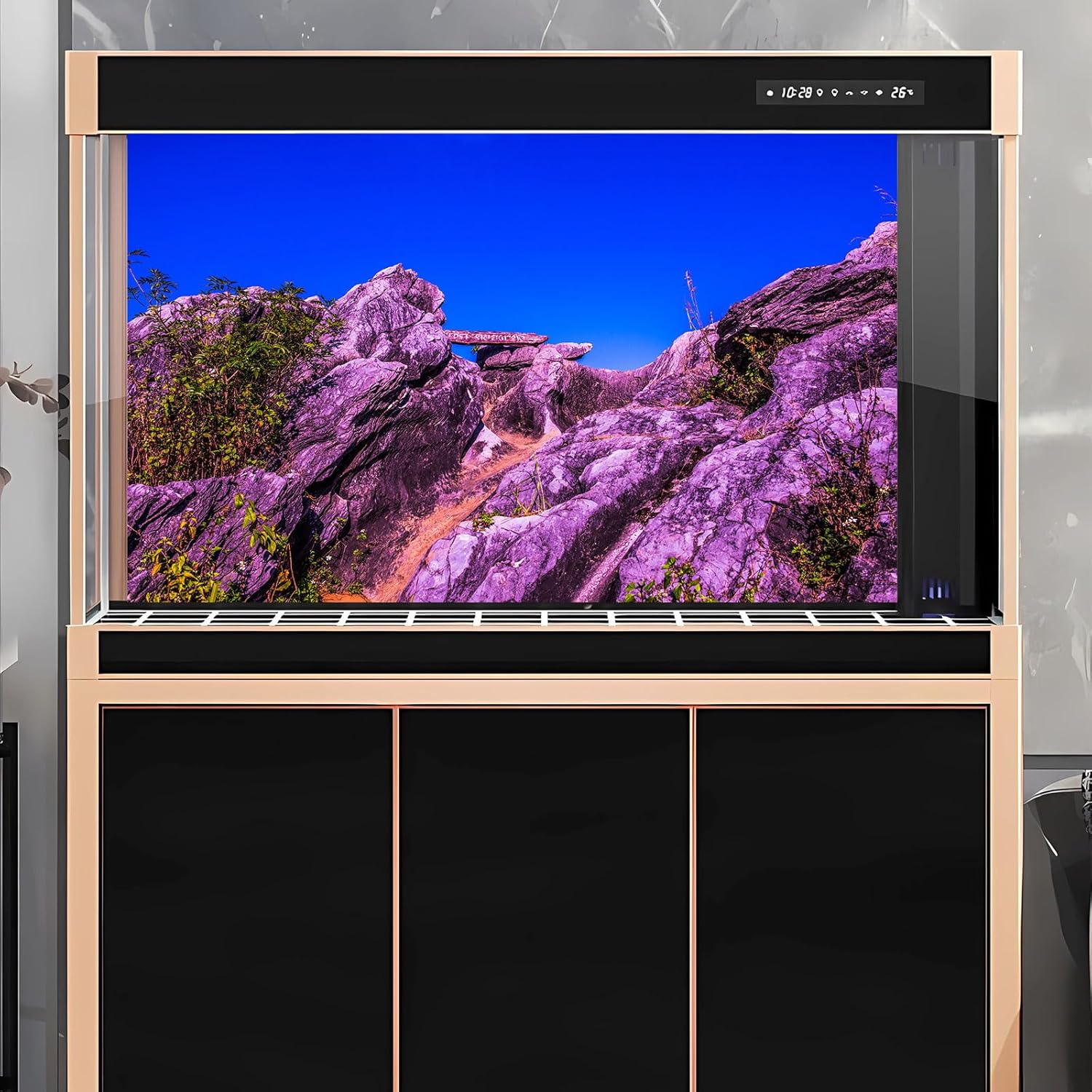 Reptile Habitat Background Blue Sky Rock Mountain Gobi Terrarium Background Eroded Stone Mountains Jungle Plants Aquarium Background Desert Blue Sky Mountain Fish Tank Background Vinyl 36x18in