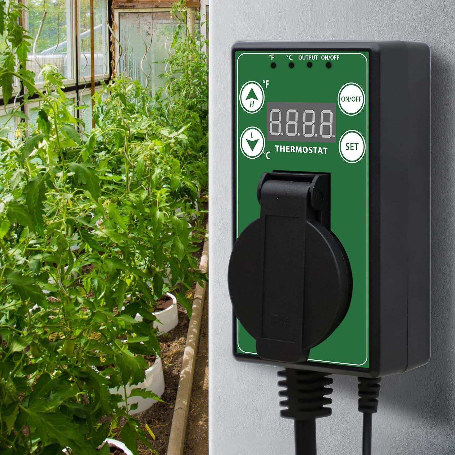 COOS BAY Digital Thermostat Controller -4 to 108°F, Temperature Control for Greenhouse Heater, Heat Mat, Grow Tent, Garage, Reptile Enclosure, Homebrew, Seedling, 15A/1500W, Green, 2 Pack