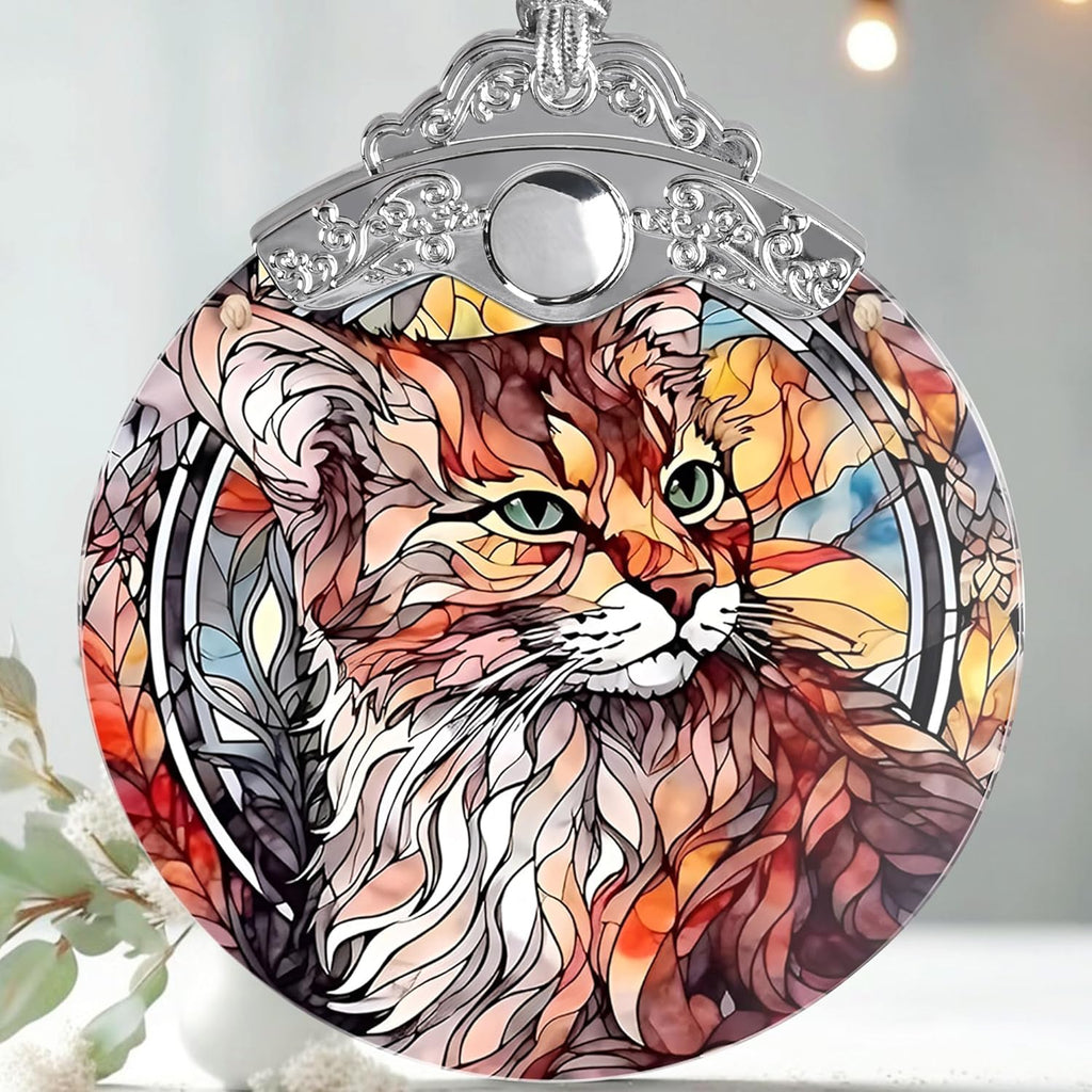 Stained Glass Christmas Ornament, Jocidea Cat Christmas Decorations, Christmas Tree Ornament, Cat Lovers Gifts, Holiday Decor and Xmas Gifts Ideas