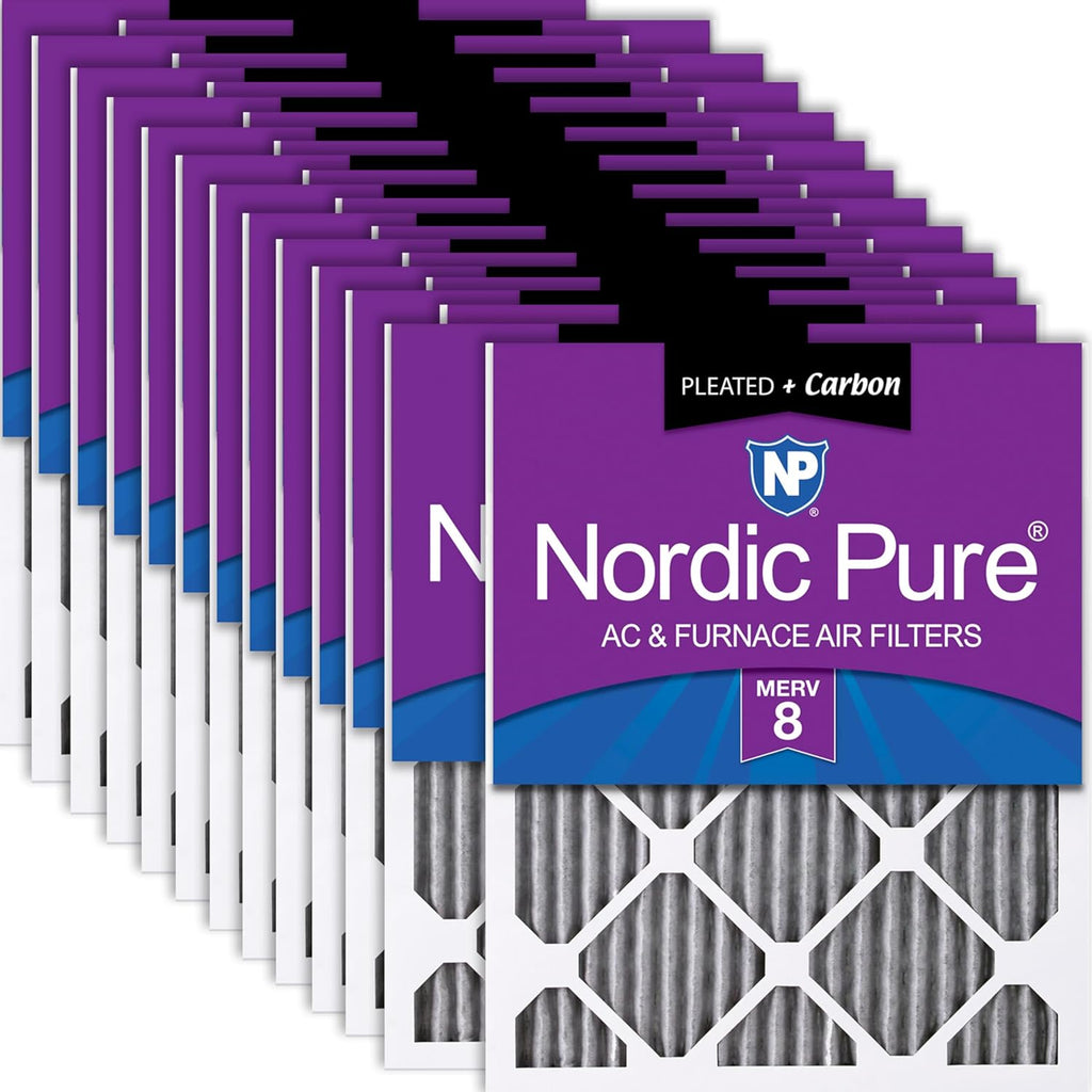 Nordic Pure 20x25x1 (Actual Size: 19 1/2 x 24 1/2 x 3/4) Furnace Air Filters MERV 8 Pleated Plus Carbon 24 Pack