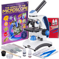 AmScope - Deluxe Student Microscope Set - 40X-1000X Dual Light, Glass Lens, Metal Frame Compound Microscope + Slides + Specimen Preparation Kit + Book - M162C-2L-WM-SP14