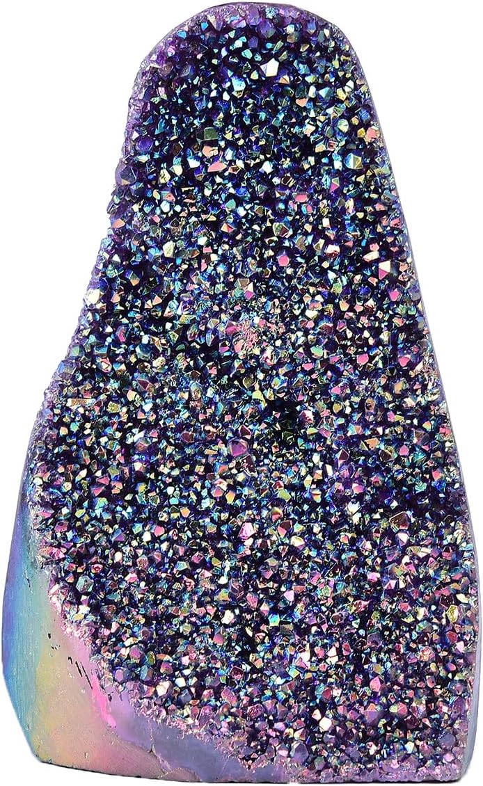JIC Gem Rainbow Aura Titanium Coated Amethyst (0.5 lb to 1 lb) Crystal Cluster from Brazil Quartz Geode Gemstone Home Decor