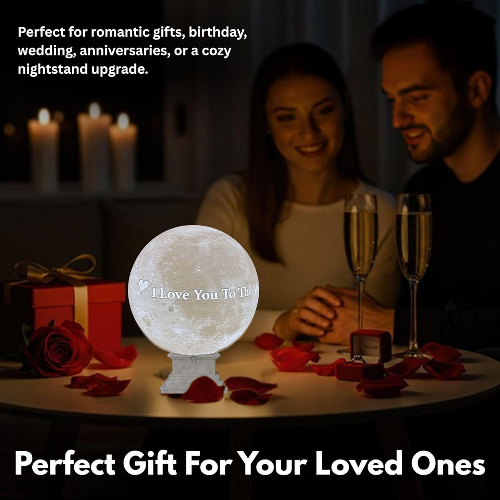 Personalized Couple Moon Lamp with Custom Photo & Text - 3D Printed Love Night Light - Custom Moon Lamp - Unique Gifts for Boyfriend, Girlfriend, Sisters, Bestfriend, Valentines Day, Birthday