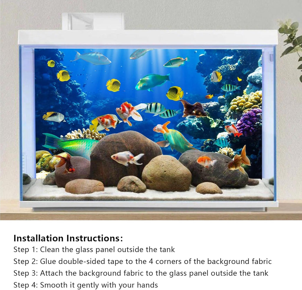 YongFoto Ocean Theme Fish Tank Background 36x24 inch Coral Seaweed Reef Rock Seafloor Tropical Fish Underwater Sea World Polyester Backdrop Reptile Habitat Terrarium Aquarium Background