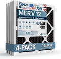 BNX TruFilter 14x14x1 MERV 12 Odor Defense (4-Pack) AC Furnace Air Filter with Activated Carbon - MADE IN USA - Pleated Air Conditioner HVAC AC Furnace Filters - Removes Odor, Mold, Bacteria, Smoke