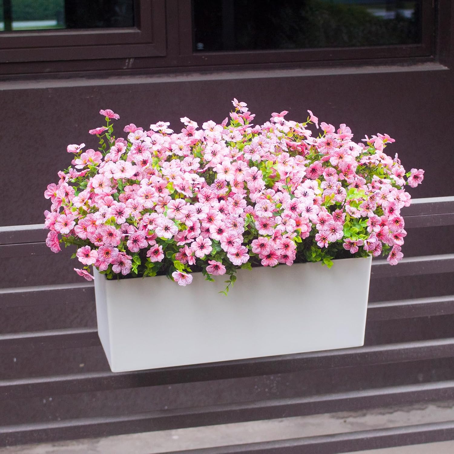 Pink Artificial Outdoor Flowers 12 Bundles Vibrant Wild Flowers Silk Daisy Faux Floral Plants Arrangements for Porch, Yard, or Flower Bed Decor (Pink Daisy)