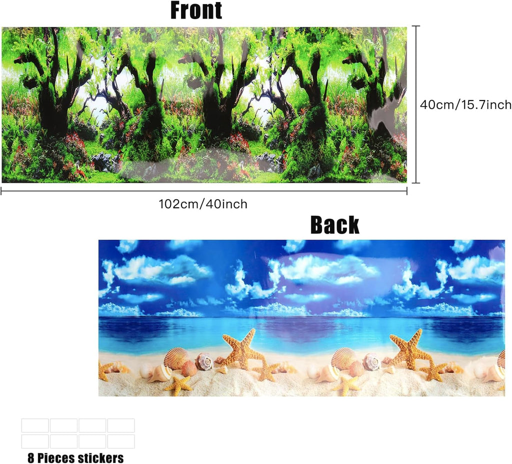 Lainrrew Aquarium Background Poster HD, Dual-Sided Water Plants & Fish Tank Landscape, 16"x40", Vivid Marine Life, Waterproof Scenery, Easy to Install, Durable Tank Decor (Type 5)