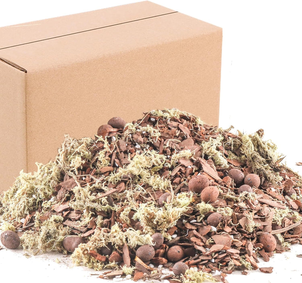 Orchid Bark Potting Mix 3 Quart, Mix Pine Bark, Organic Perlite, Sphagnum Moss and Leca Clay Pebbles for Plants, Orchid Fertilizer Garden Soil for Root Development