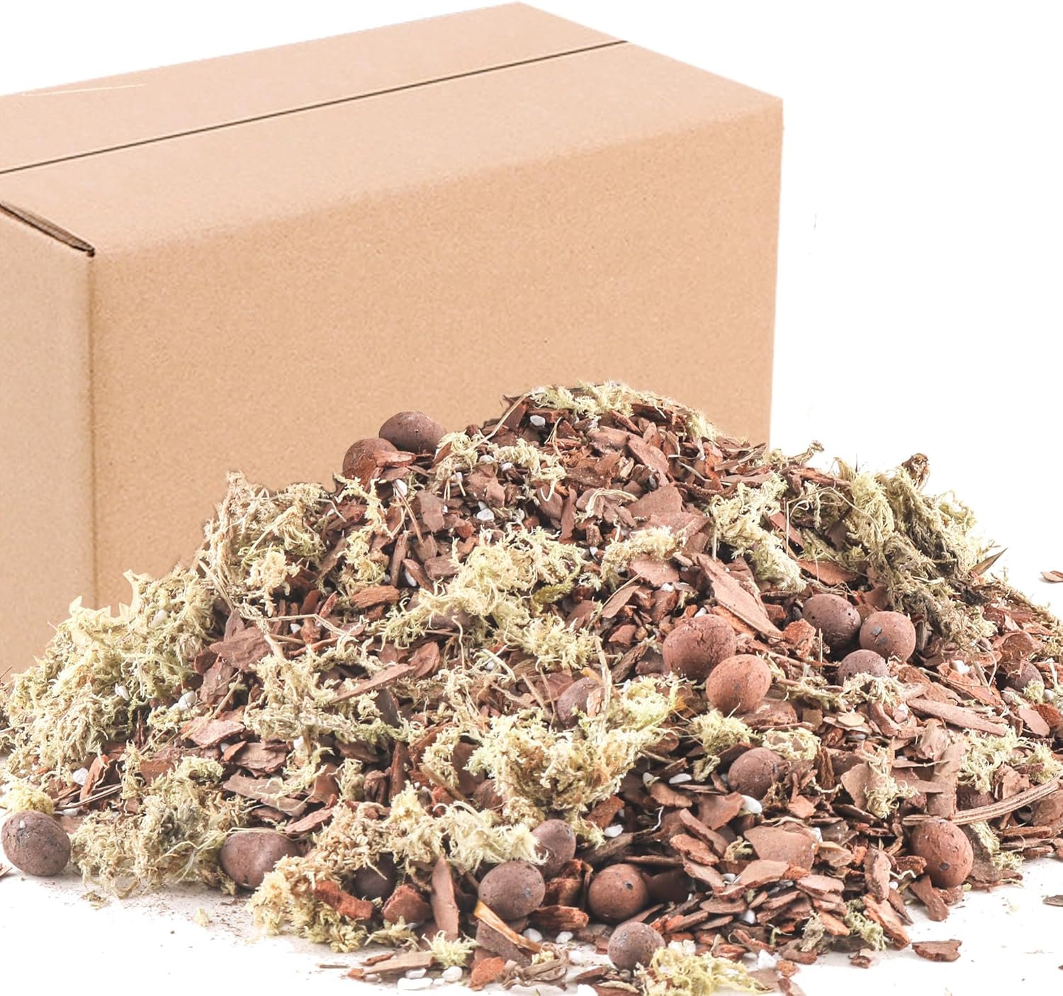 Orchid Bark Potting Mix 3 Quart, Mix Pine Bark, Organic Perlite, Sphagnum Moss and Leca Clay Pebbles for Plants, Orchid Fertilizer Garden Soil for Root Development
