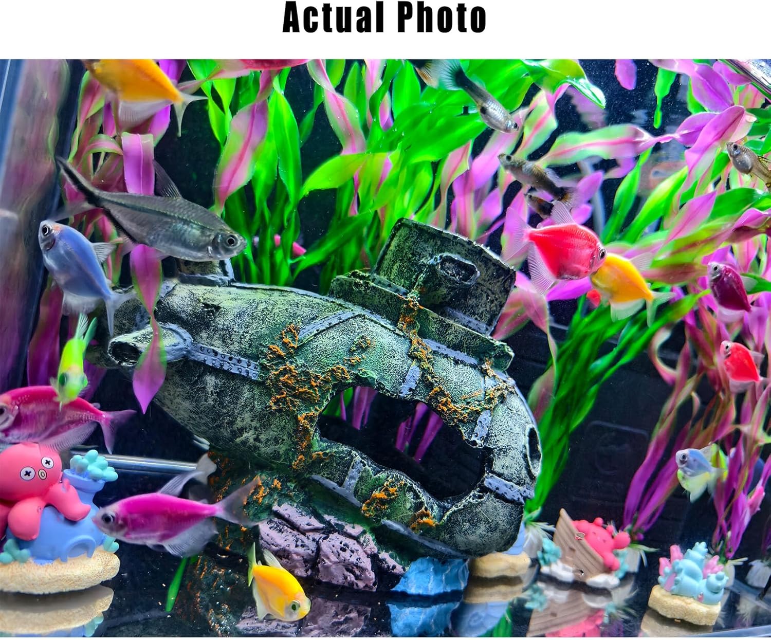 8.2 inch Submarine Realistic Shipwreck Decor for Aquarium - Resin Sunken Ship Ornament with Fish Hideouts, Fish Tank Accessories, Aquarium Ornaments, Fish Tank shipwrecks Submarine